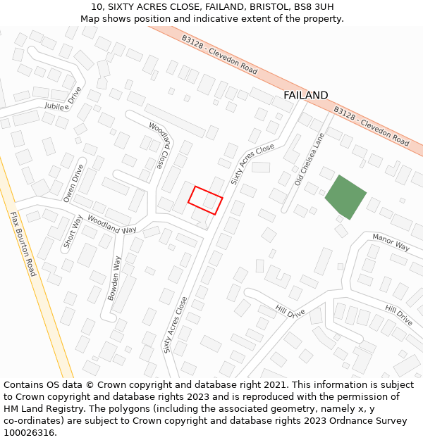 10, SIXTY ACRES CLOSE, FAILAND, BRISTOL, BS8 3UH: Location map and indicative extent of plot