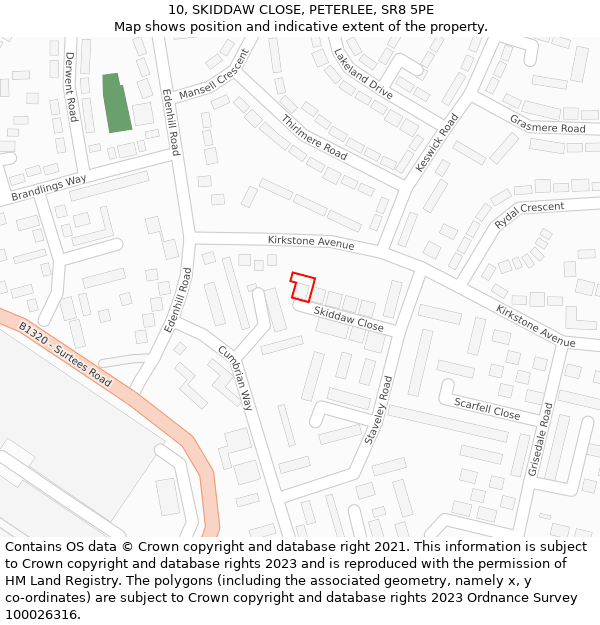 10, SKIDDAW CLOSE, PETERLEE, SR8 5PE: Location map and indicative extent of plot