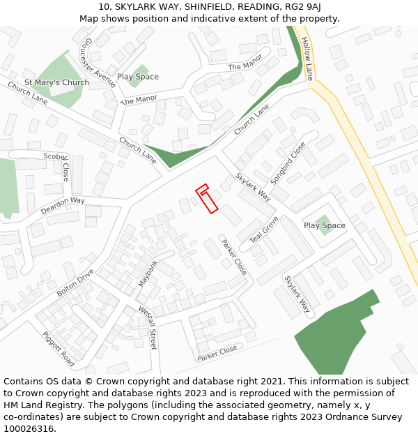 10, SKYLARK WAY, SHINFIELD, READING, RG2 9AJ: Location map and indicative extent of plot