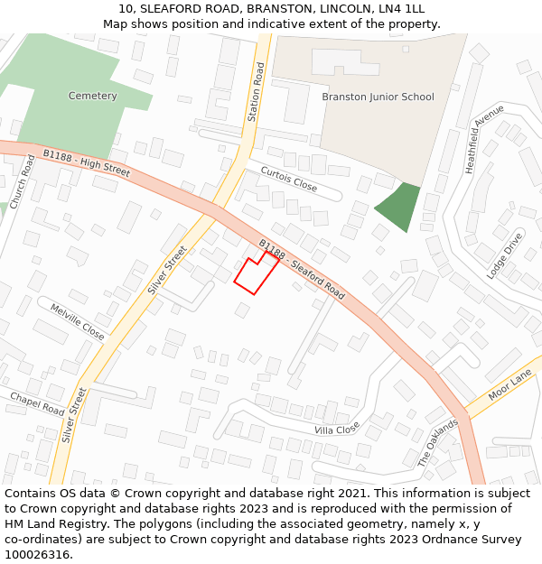 10, SLEAFORD ROAD, BRANSTON, LINCOLN, LN4 1LL: Location map and indicative extent of plot