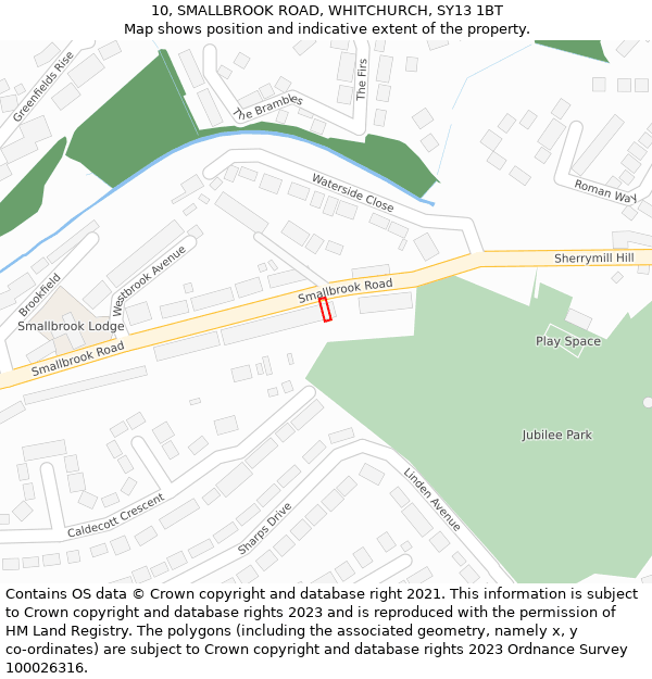 10, SMALLBROOK ROAD, WHITCHURCH, SY13 1BT: Location map and indicative extent of plot