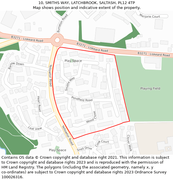 10, SMITHS WAY, LATCHBROOK, SALTASH, PL12 4TP: Location map and indicative extent of plot