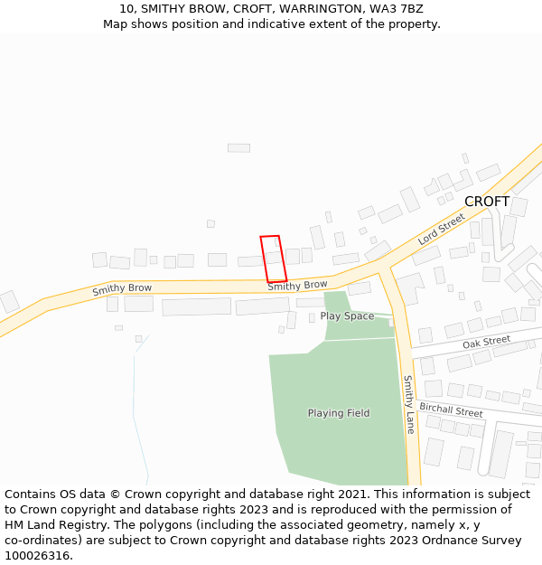 10, SMITHY BROW, CROFT, WARRINGTON, WA3 7BZ: Location map and indicative extent of plot