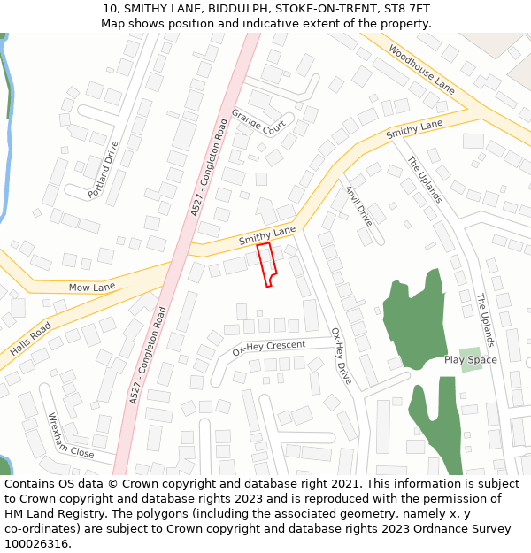 10, SMITHY LANE, BIDDULPH, STOKE-ON-TRENT, ST8 7ET: Location map and indicative extent of plot