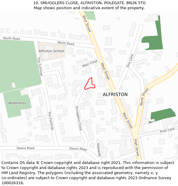 10, SMUGGLERS CLOSE, ALFRISTON, POLEGATE, BN26 5TG: Location map and indicative extent of plot
