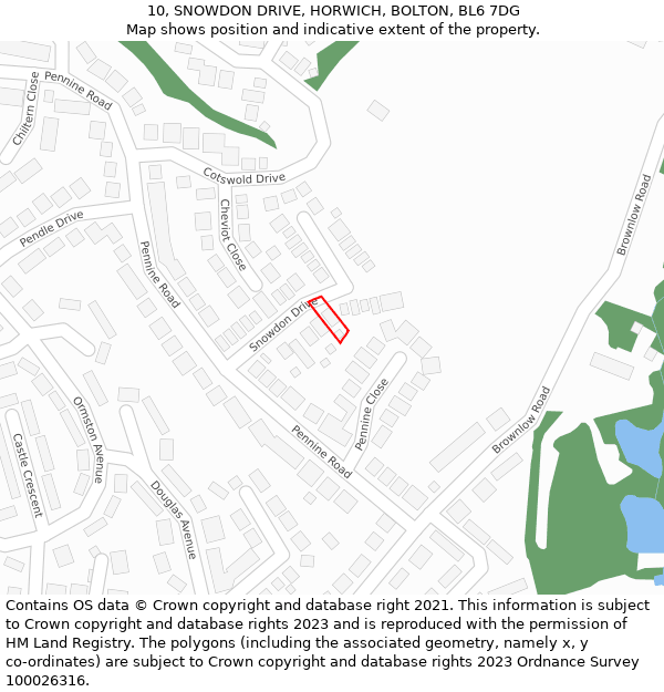 10, SNOWDON DRIVE, HORWICH, BOLTON, BL6 7DG: Location map and indicative extent of plot