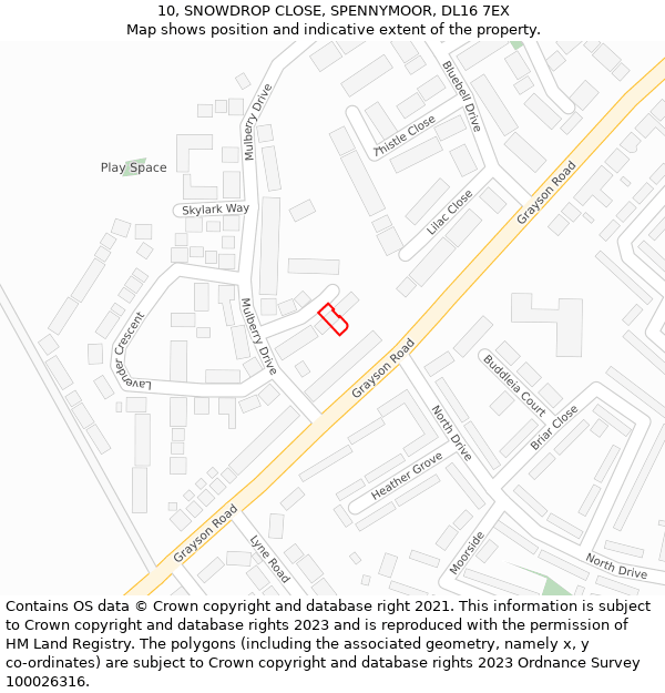 10, SNOWDROP CLOSE, SPENNYMOOR, DL16 7EX: Location map and indicative extent of plot