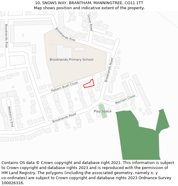 10, SNOWS WAY, BRANTHAM, MANNINGTREE, CO11 1TT: Location map and indicative extent of plot