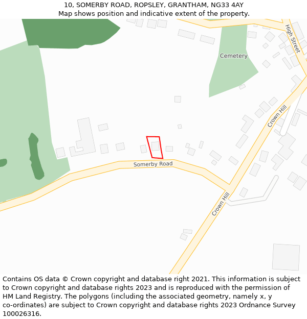10, SOMERBY ROAD, ROPSLEY, GRANTHAM, NG33 4AY: Location map and indicative extent of plot