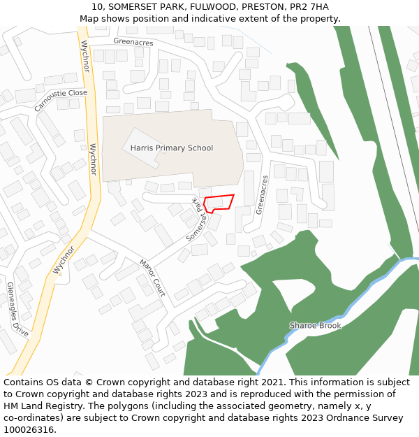 10, SOMERSET PARK, FULWOOD, PRESTON, PR2 7HA: Location map and indicative extent of plot