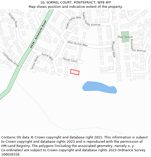 10, SORREL COURT, PONTEFRACT, WF8 4FF: Location map and indicative extent of plot