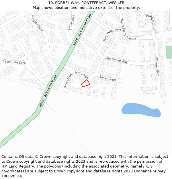 10, SORREL WAY, PONTEFRACT, WF8 4FB: Location map and indicative extent of plot