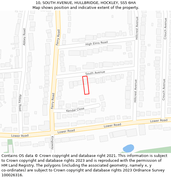 10, SOUTH AVENUE, HULLBRIDGE, HOCKLEY, SS5 6HA: Location map and indicative extent of plot