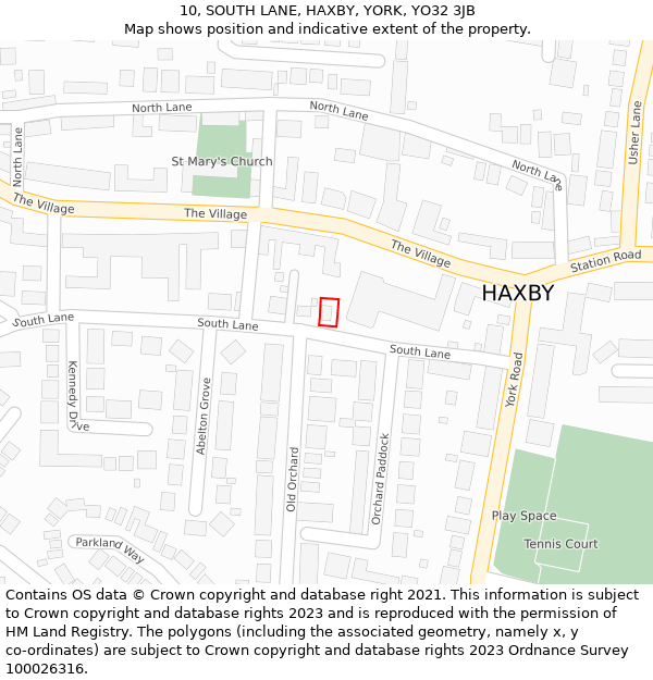 10, SOUTH LANE, HAXBY, YORK, YO32 3JB: Location map and indicative extent of plot