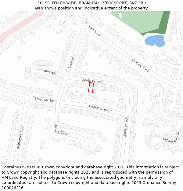 10, SOUTH PARADE, BRAMHALL, STOCKPORT, SK7 3BH: Location map and indicative extent of plot