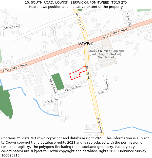 10, SOUTH ROAD, LOWICK, BERWICK-UPON-TWEED, TD15 2TX: Location map and indicative extent of plot