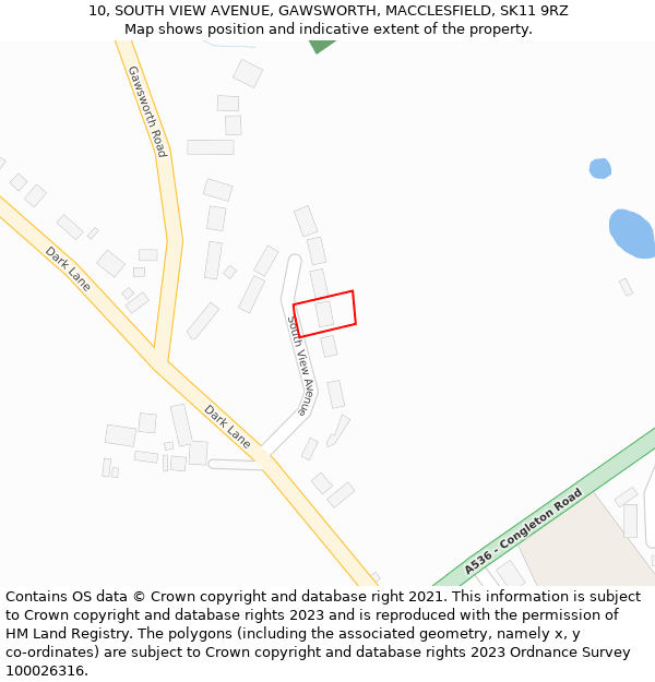 10, SOUTH VIEW AVENUE, GAWSWORTH, MACCLESFIELD, SK11 9RZ: Location map and indicative extent of plot