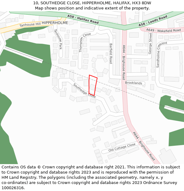 10, SOUTHEDGE CLOSE, HIPPERHOLME, HALIFAX, HX3 8DW: Location map and indicative extent of plot