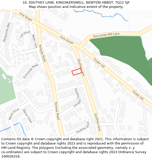 10, SOUTHEY LANE, KINGSKERSWELL, NEWTON ABBOT, TQ12 5JF: Location map and indicative extent of plot