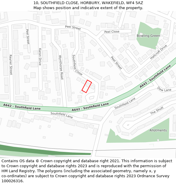 10, SOUTHFIELD CLOSE, HORBURY, WAKEFIELD, WF4 5AZ: Location map and indicative extent of plot