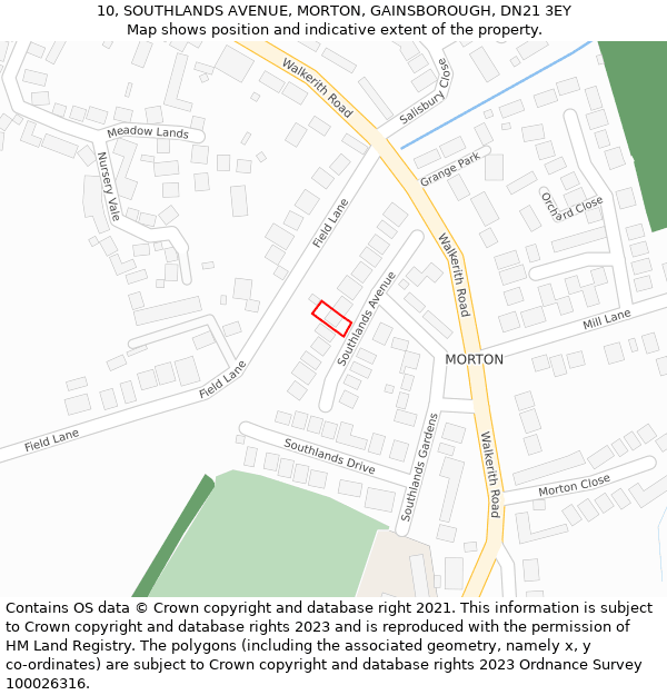 10, SOUTHLANDS AVENUE, MORTON, GAINSBOROUGH, DN21 3EY: Location map and indicative extent of plot