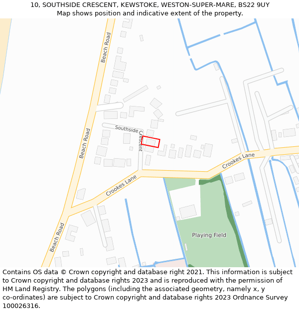 10, SOUTHSIDE CRESCENT, KEWSTOKE, WESTON-SUPER-MARE, BS22 9UY: Location map and indicative extent of plot