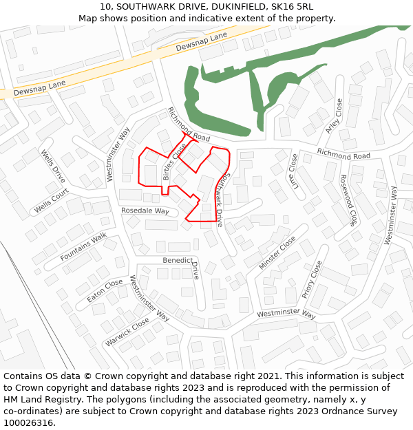 10, SOUTHWARK DRIVE, DUKINFIELD, SK16 5RL: Location map and indicative extent of plot