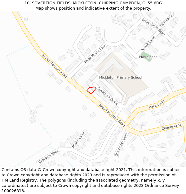 10, SOVEREIGN FIELDS, MICKLETON, CHIPPING CAMPDEN, GL55 6RG: Location map and indicative extent of plot