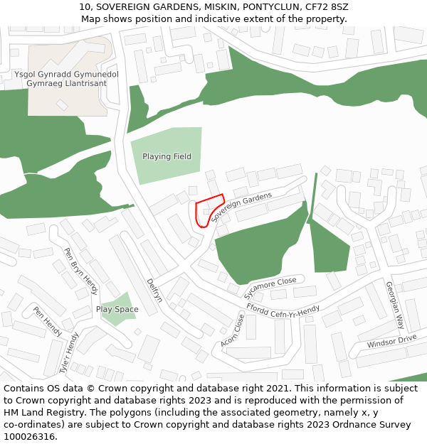 10, SOVEREIGN GARDENS, MISKIN, PONTYCLUN, CF72 8SZ: Location map and indicative extent of plot