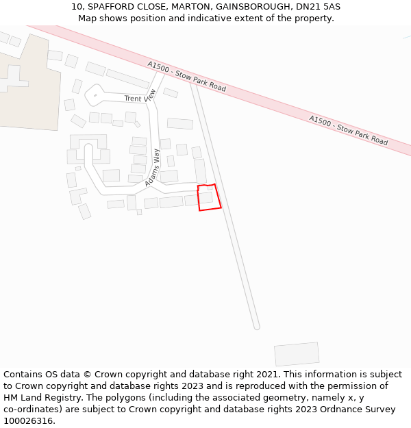 10, SPAFFORD CLOSE, MARTON, GAINSBOROUGH, DN21 5AS: Location map and indicative extent of plot