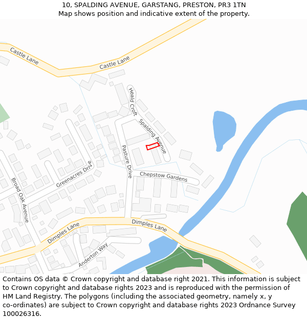 10, SPALDING AVENUE, GARSTANG, PRESTON, PR3 1TN: Location map and indicative extent of plot