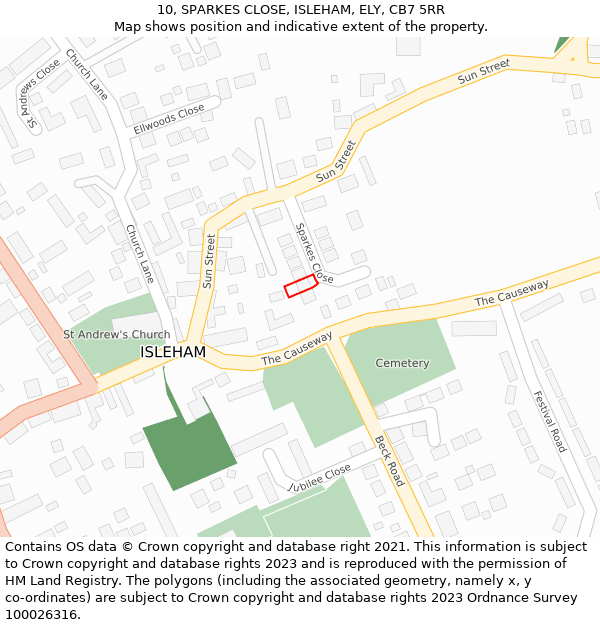 10, SPARKES CLOSE, ISLEHAM, ELY, CB7 5RR: Location map and indicative extent of plot