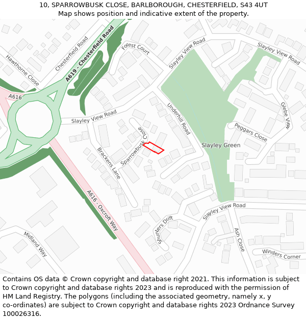 10, SPARROWBUSK CLOSE, BARLBOROUGH, CHESTERFIELD, S43 4UT: Location map and indicative extent of plot