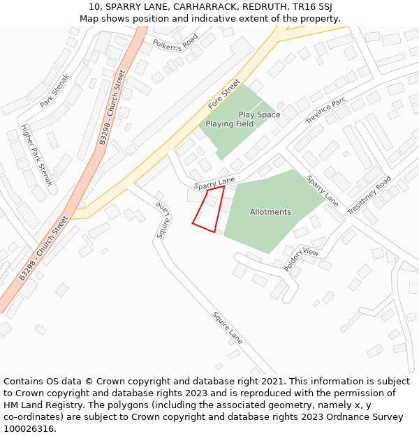 10, SPARRY LANE, CARHARRACK, REDRUTH, TR16 5SJ: Location map and indicative extent of plot