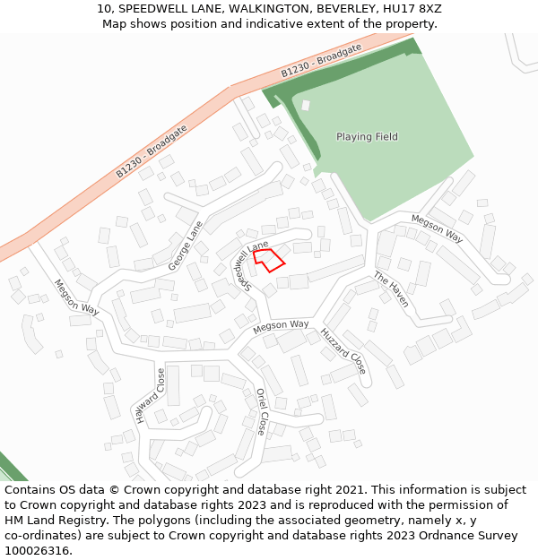 10, SPEEDWELL LANE, WALKINGTON, BEVERLEY, HU17 8XZ: Location map and indicative extent of plot