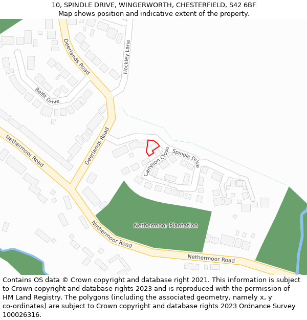 10, SPINDLE DRIVE, WINGERWORTH, CHESTERFIELD, S42 6BF: Location map and indicative extent of plot
