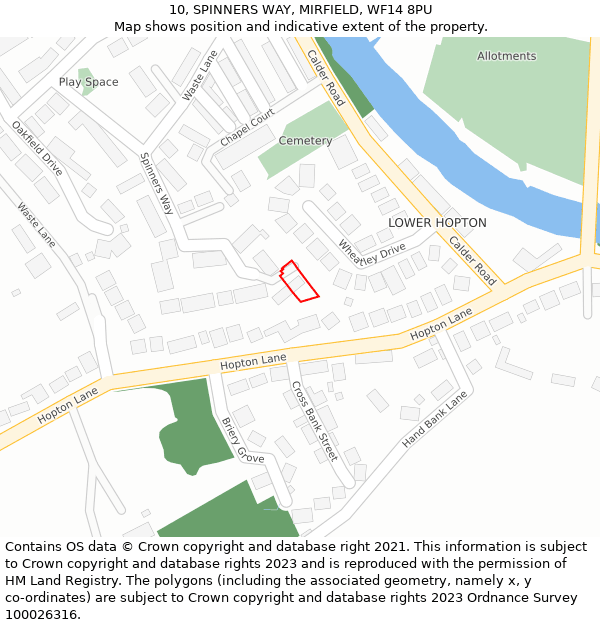 10, SPINNERS WAY, MIRFIELD, WF14 8PU: Location map and indicative extent of plot