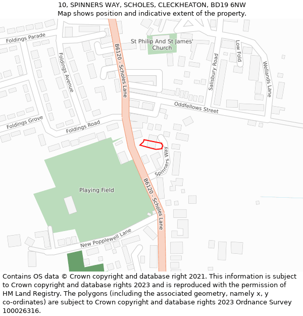 10, SPINNERS WAY, SCHOLES, CLECKHEATON, BD19 6NW: Location map and indicative extent of plot