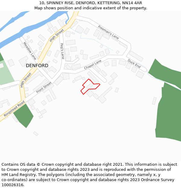 10, SPINNEY RISE, DENFORD, KETTERING, NN14 4AR: Location map and indicative extent of plot
