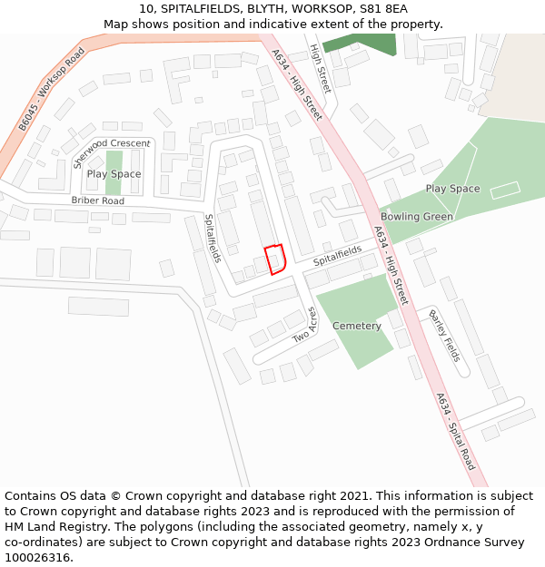 10, SPITALFIELDS, BLYTH, WORKSOP, S81 8EA: Location map and indicative extent of plot