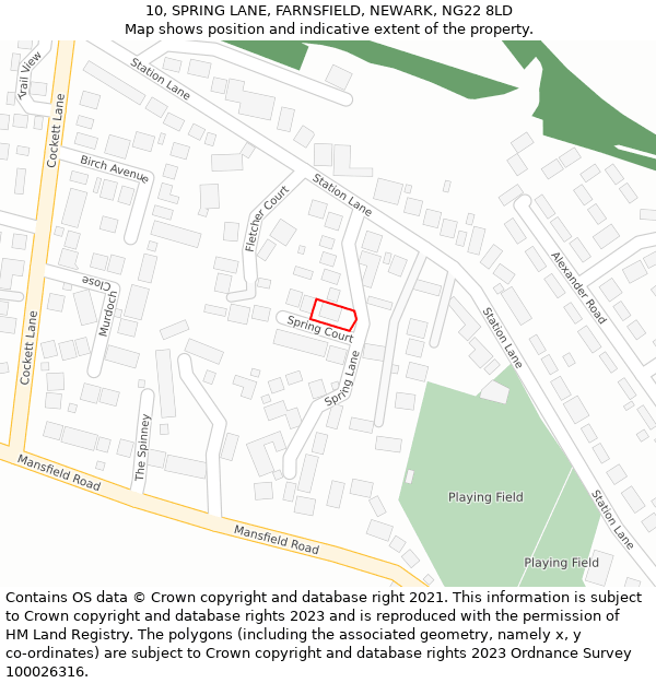 10, SPRING LANE, FARNSFIELD, NEWARK, NG22 8LD: Location map and indicative extent of plot