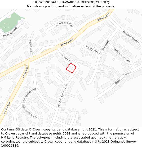 10, SPRINGDALE, HAWARDEN, DEESIDE, CH5 3LQ: Location map and indicative extent of plot