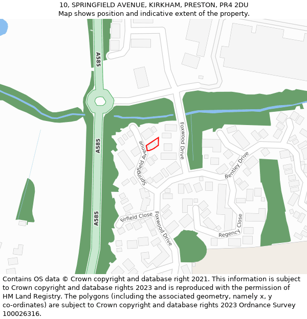 10, SPRINGFIELD AVENUE, KIRKHAM, PRESTON, PR4 2DU: Location map and indicative extent of plot