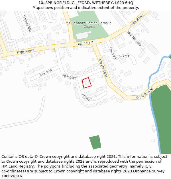 10, SPRINGFIELD, CLIFFORD, WETHERBY, LS23 6HQ: Location map and indicative extent of plot