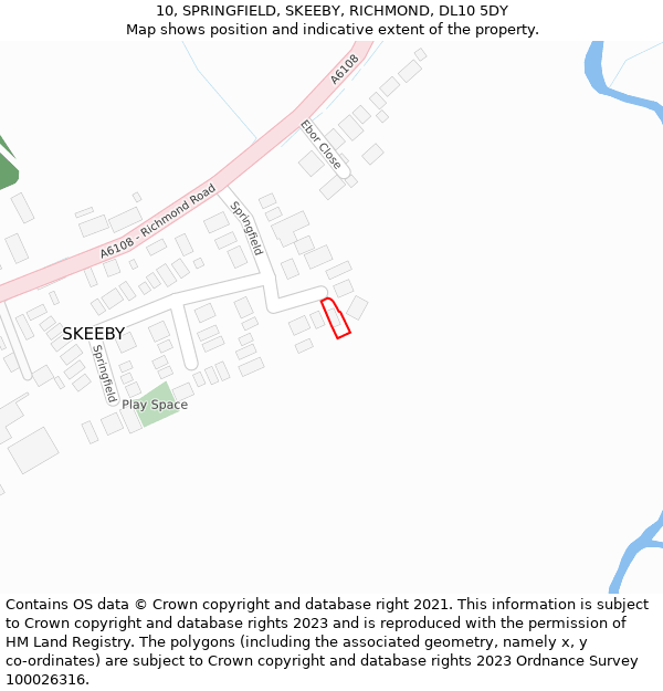 10, SPRINGFIELD, SKEEBY, RICHMOND, DL10 5DY: Location map and indicative extent of plot