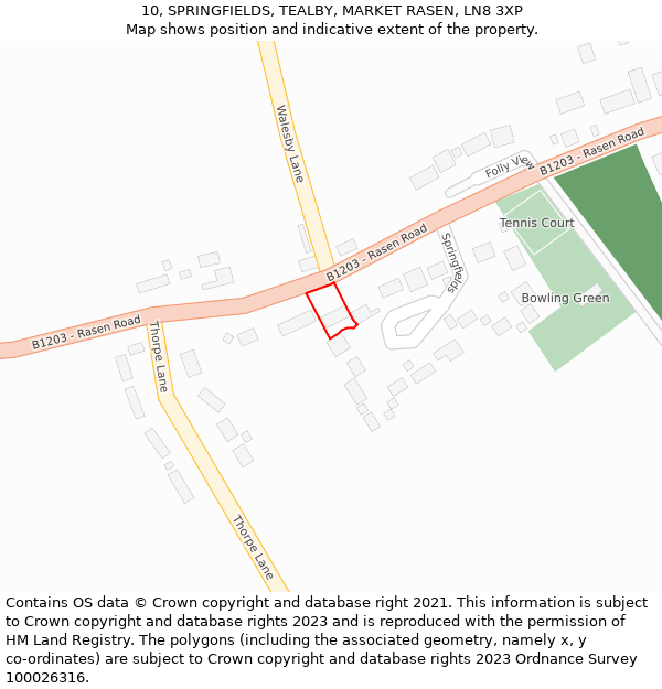 10, SPRINGFIELDS, TEALBY, MARKET RASEN, LN8 3XP: Location map and indicative extent of plot