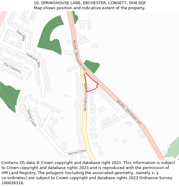 10, SPRINGHOUSE LANE, EBCHESTER, CONSETT, DH8 0QF: Location map and indicative extent of plot