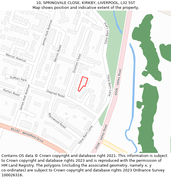 10, SPRINGVALE CLOSE, KIRKBY, LIVERPOOL, L32 5ST: Location map and indicative extent of plot