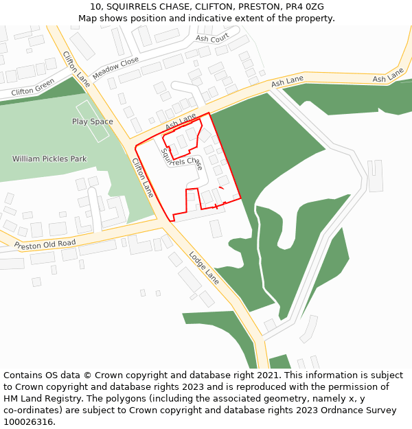 10, SQUIRRELS CHASE, CLIFTON, PRESTON, PR4 0ZG: Location map and indicative extent of plot