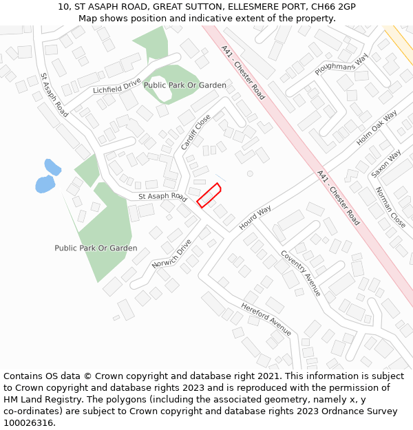 10, ST ASAPH ROAD, GREAT SUTTON, ELLESMERE PORT, CH66 2GP: Location map and indicative extent of plot